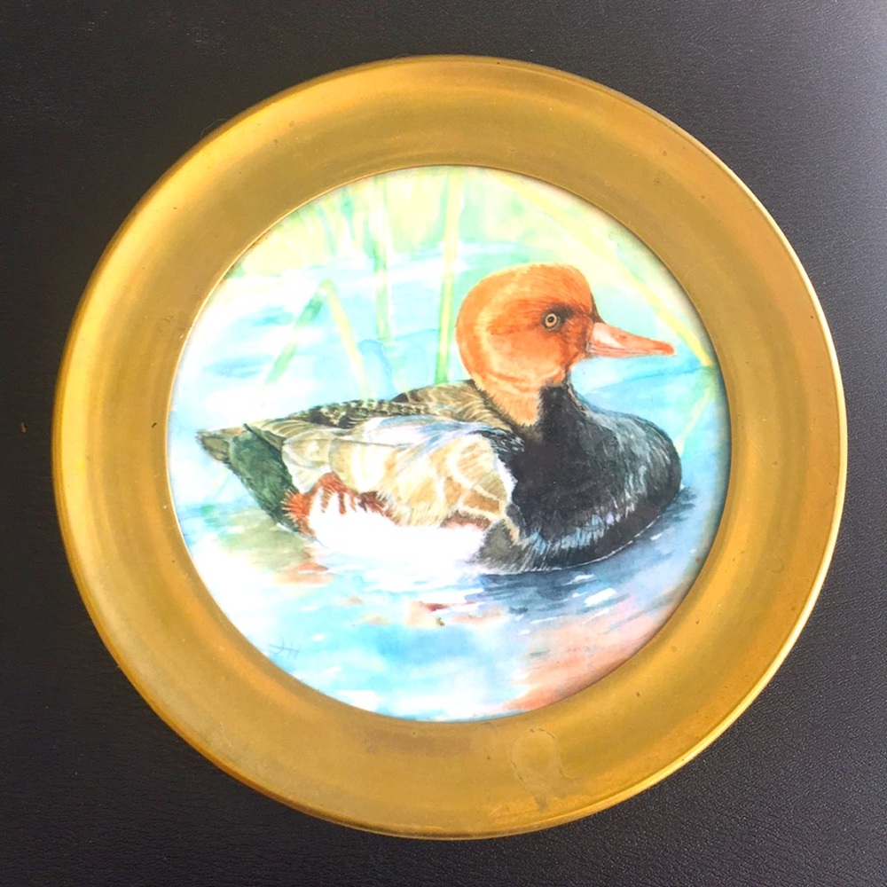 Keramik Brass Plate Wild life Duck Painting made in West Germany